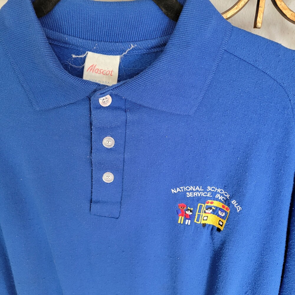 Vintage 80s Mascot Long Sleeve Polo School Bus Embroidered